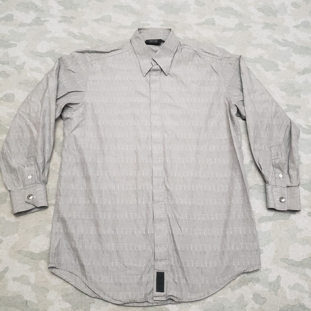 Versace Shirt Mens 15.5 Gray Medium Long Sleeve Button Up